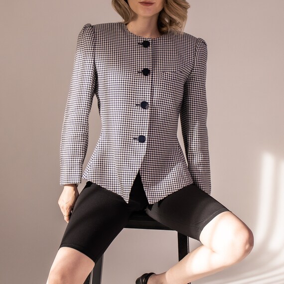 Vintage blue white houndstooth hourglass blazer
