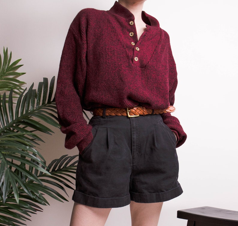 Vintage 90s LL Bean maroon menswear henley minimal sweater