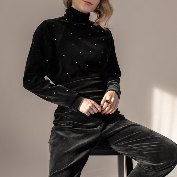 Vintage UNGARO black velvet turtleneck jumpsuit