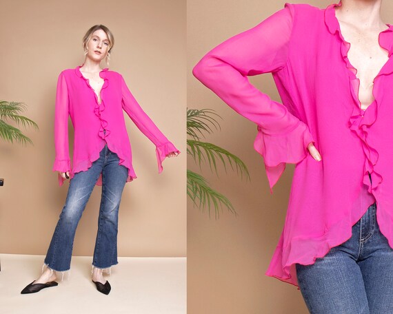 Vintage Y2K UNGARO Parallele pink silk flutter ruf