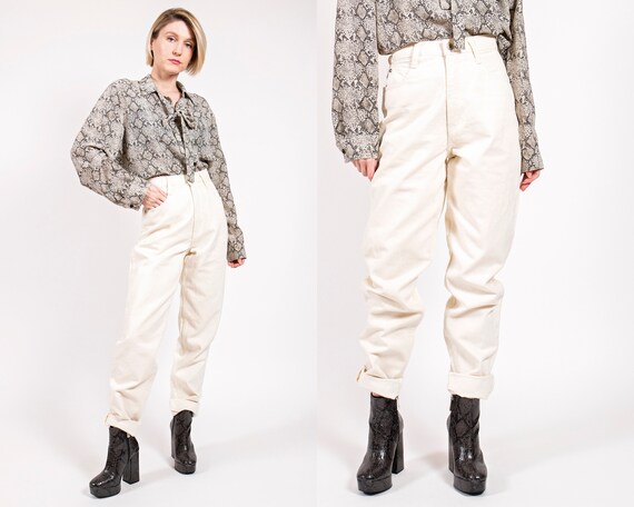 Vintage 90s Anchor Blue cream white high waisted d