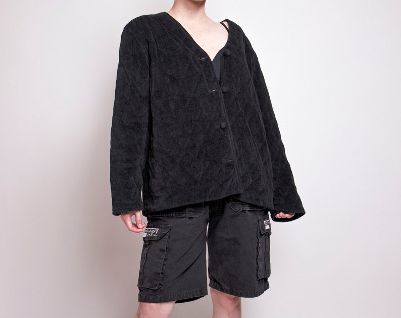 Vintage 80s black quilted draped puffer jacket