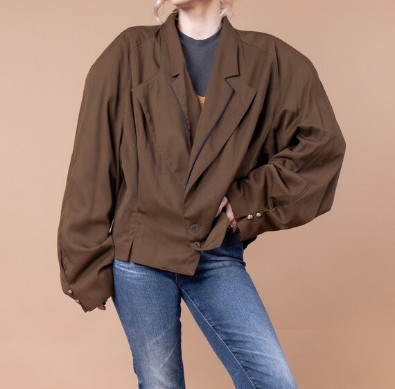 Vintage 80s army olive green oversize draped boxy