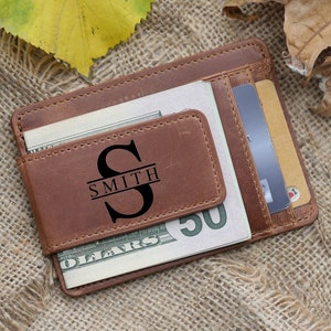 Porte-Carte à Pince en Cuir Personnalisé pour Homme – Gravé avec Photo, Initiales ou Écriture – Cadeau Fête des Pères ou Mari