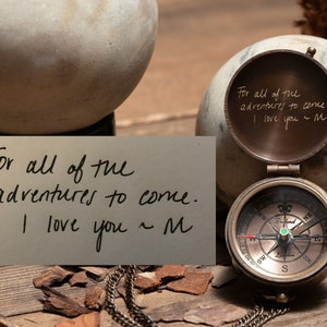 handwriting engraved working handmade brass compass gift for men