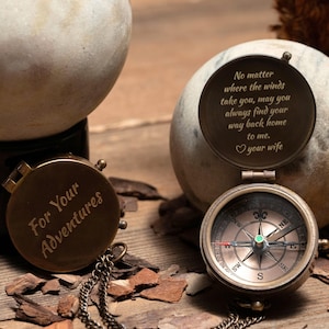 Personalized Compass: Engraved Antique Brass, Vintage Nautical Finish, Pocket Size, Fully Working