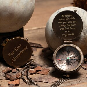 engraved working compass gift with leather pouch