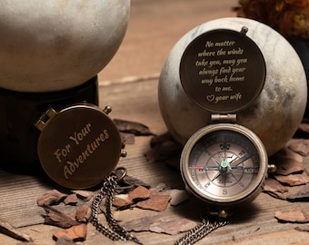 Personalized Engraved Working Compass with Custom Handwriting, Gift for Men Anniversary, Gifts for Dad Birthday