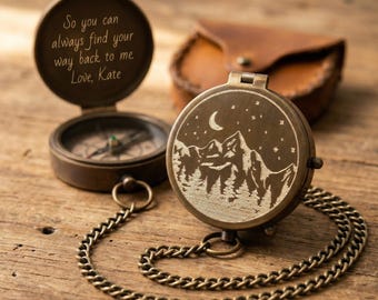 Engraved Compass Gift – Personalized Brass Pocket Compass – Nautical Antique Compass – Custom Vintage Keepsake