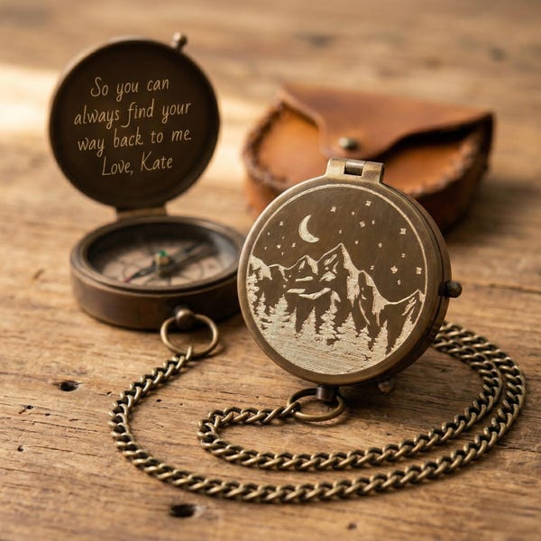 Engraved Compass Gift – Personalized Brass Pocket Compass – Nautical Antique Compass – Custom Vintage Keepsake