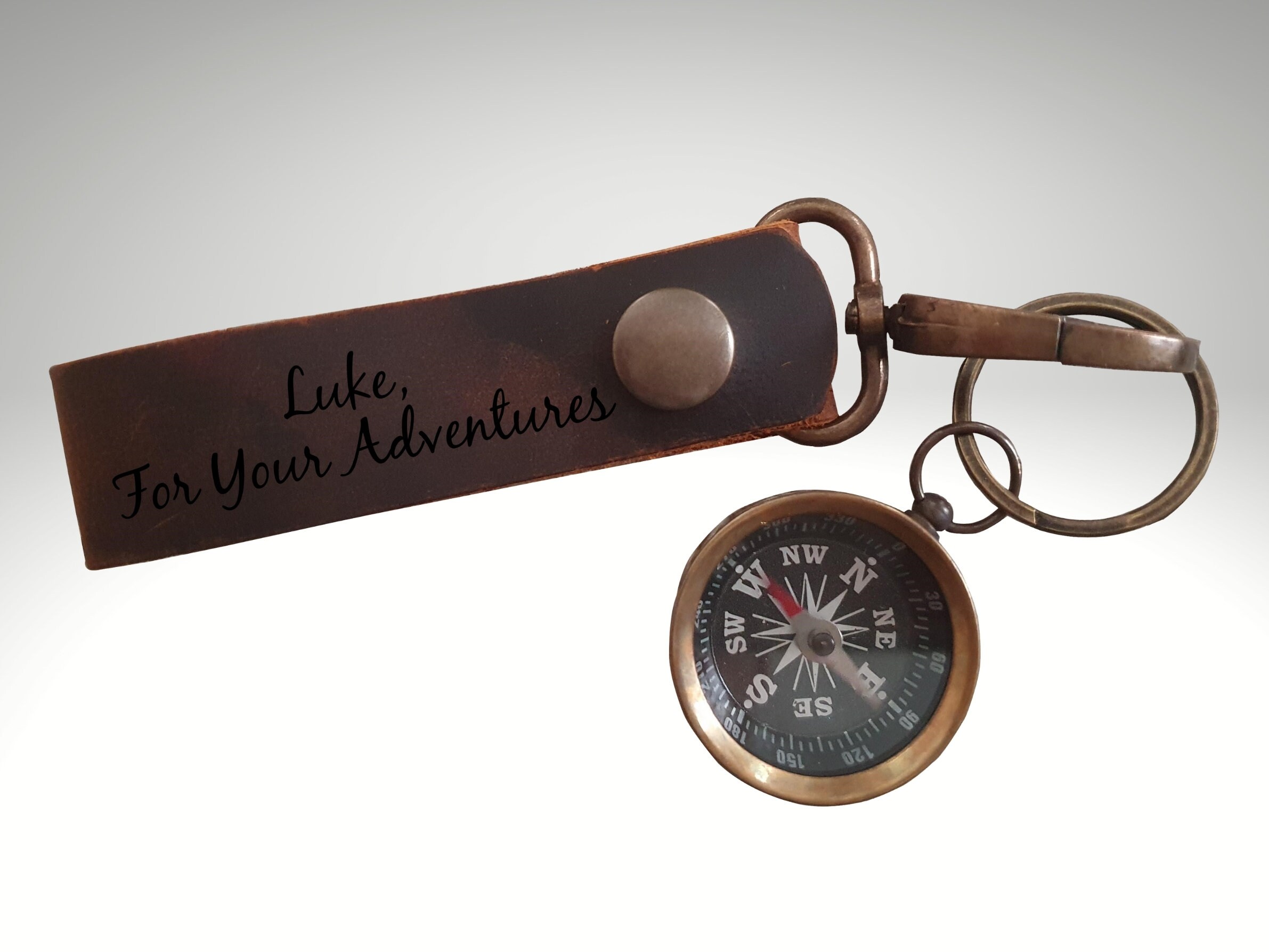 Personalized Leather Compass Keychain Engraved Compass Etsy