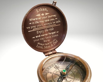 Gift for Son, Engraved Working Compass, Personalized Gifts for Him, Custom Photo Engraved Compass, Graduation Gift