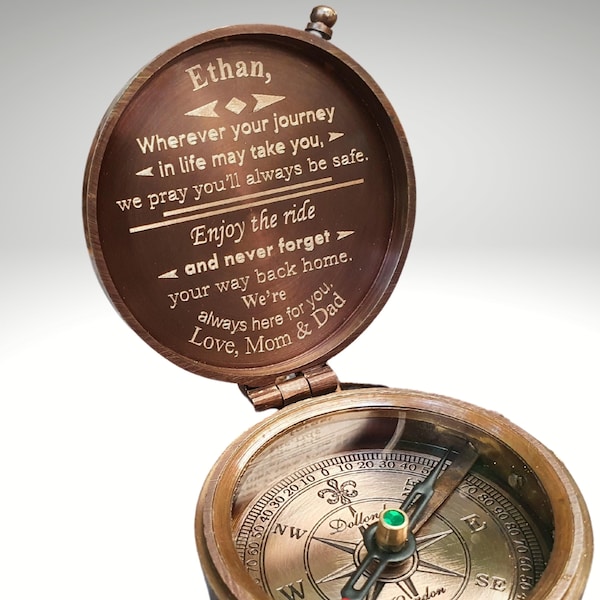 Gift for Son, Engraved Working Compass, Personalized Gifts for Him, Custom Photo Engraved Compass, Graduation Gift