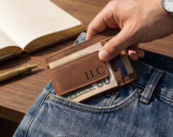 Slim Front Pocket Wallet for Men – Minimalist Leather Money Clip Wallet – Card Holder Mens Wallet, Everyday Carry Gift for Him