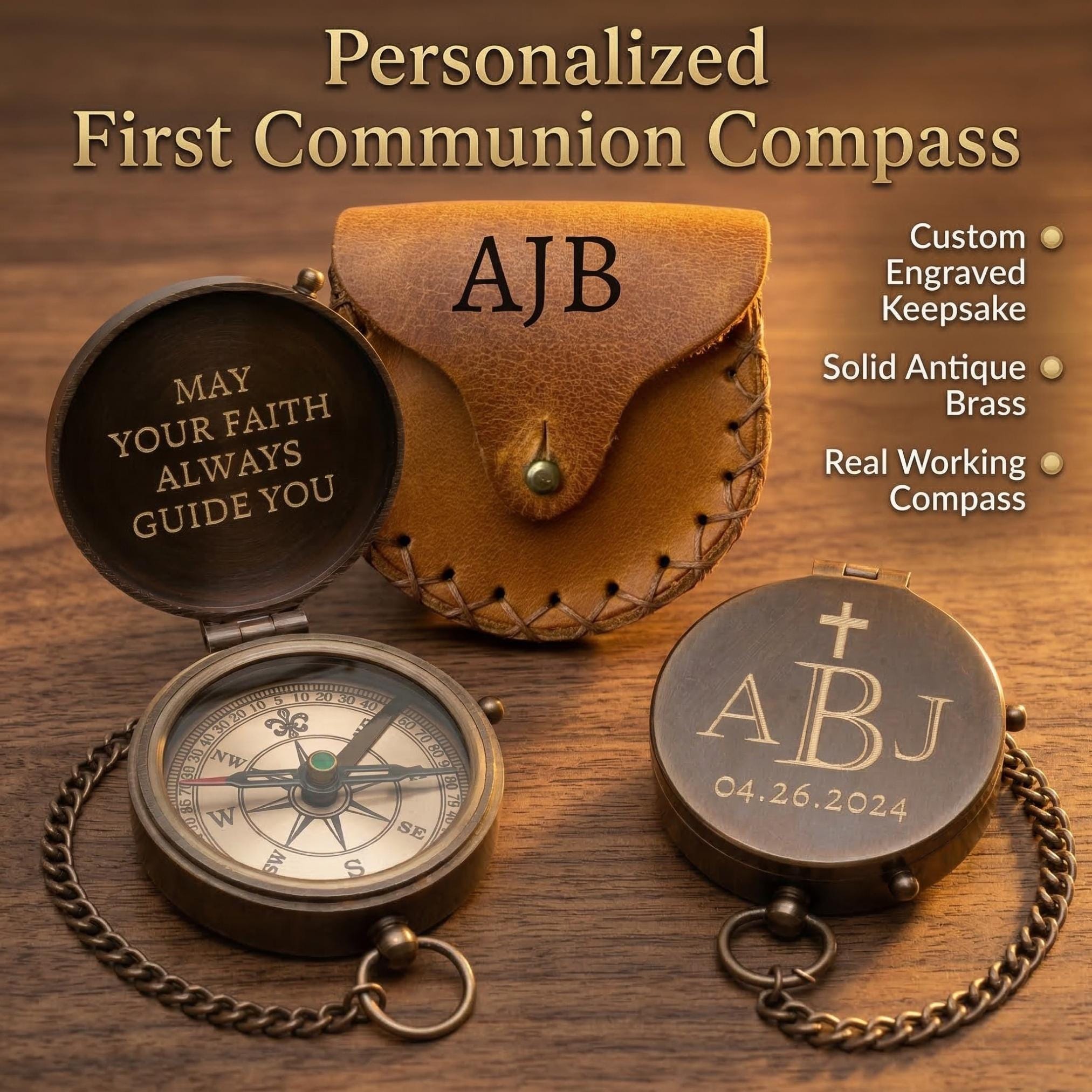 Baptism Gift for Boys – Personalized Engraved Compass – Christian 