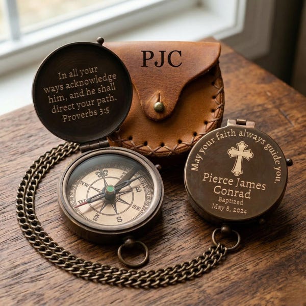 Baptism Gift for Boys – Personalized Engraved Compass – Christian Christening Gift, First Communion or Confirmation Keepsake