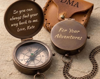 Engraved Compass Gift – Personalized Brass Pocket Compass – Antique Vintage Working Compass for Him