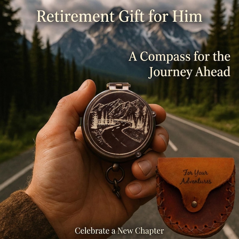 personalized engraved working brass pocket retirement compass gift for men