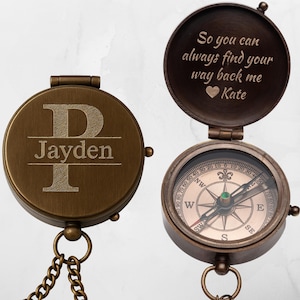 Personalized Working Compass Gift for Men – Engraved with Message, Photo, or Monogram – Pocket Compass for Son, Dad, Husband, or Boyfriend