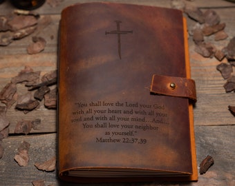 Custom Leather Journal, Personalized Prayer Journal, Engraved Notebook, Refillable Brown Journal