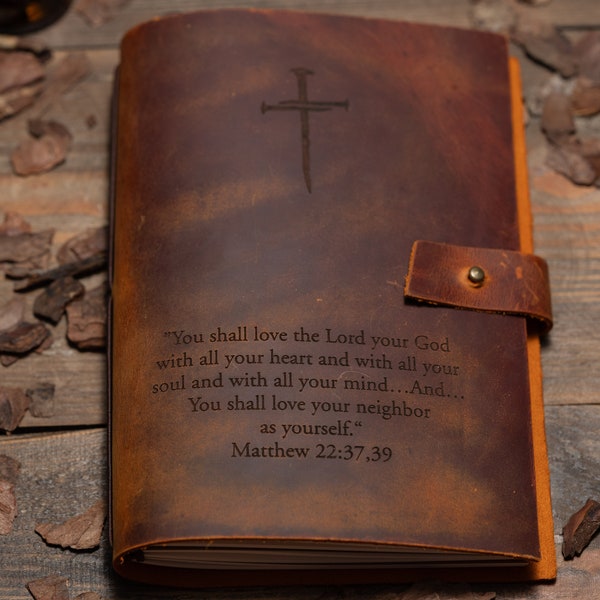 Custom Leather Journal, Personalized Prayer Journal, Engraved Notebook, Refillable Brown Journal
