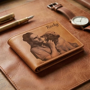 Personalized Leather Wallet for Men – Photo Wallet Custom Engraved Mens Leather Wallet – Gift for Him