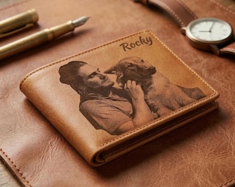 Personalized Leather Wallet for Men – Photo Wallet Custom Engraved Mens Leather Wallet – Gift for Him
