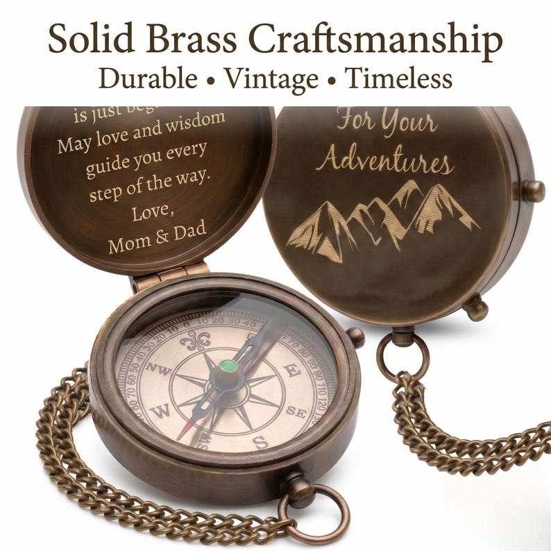 graduation keepsake compass for him with engraved inspirational quote