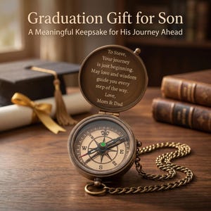 personalized brass compass with initials and date graduation keepsake