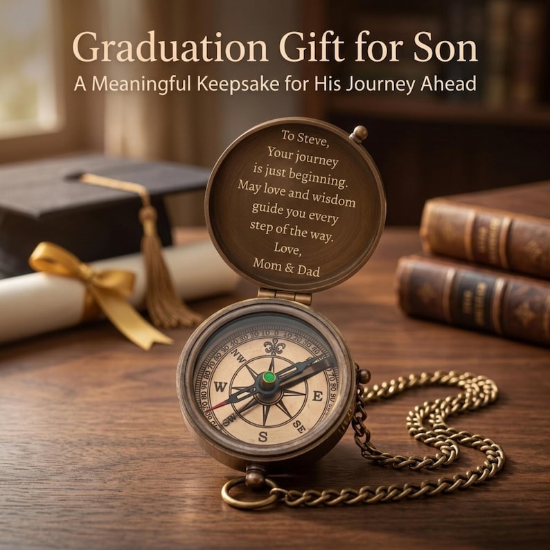 personalized brass compass with initials and date graduation keepsake