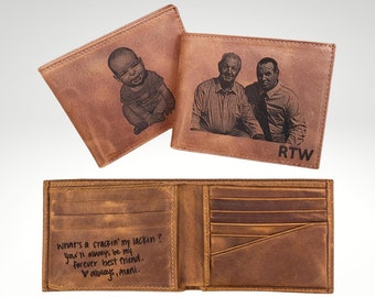 Personalisierte Brieftasche mit Foto für Männer, benutzerdefinierte Handschrift Brieftasche für ihn, Herren Brieftasche mit Gravur, Vatertagsgeschenk für Ehemann, Jahrestagsgeschenk