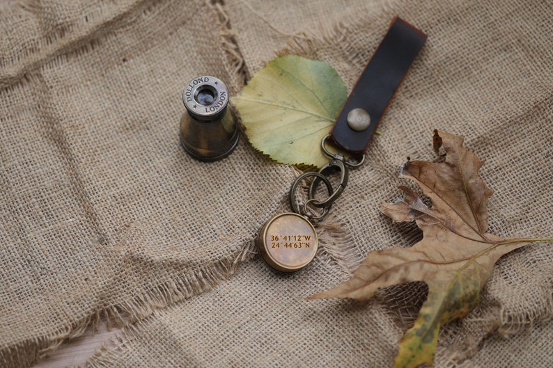 Personalized Leather Compass Keychain Engraved Compass Etsy