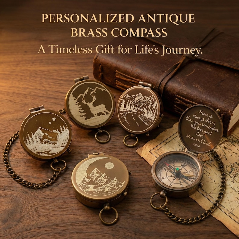 custom compass keepsake gift engraved brass working pocket compass