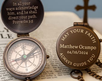 First Communion Gifts – Personalized Engraved Compass – Christian Gift, Religious Keepsake