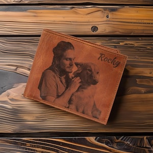 Portefeuille Homme Personnalisé avec Photo – Portefeuille en Cuir Gravé – Cadeau Fête des Pères, Mariage ou Anniversaire pour Lui