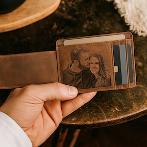 Gepersonaliseerde Geldclip Portemonnee – Gegraveerde Leren Portemonnee – Bruidsjonker Cadeau, Vaderdagcadeau voor Papa