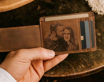Personalized Money Clip Wallet – Custom Engraved Mens Leather Wallet – Slim Card Holder, Groomsmen Gift, Father's Day Gift for Dad