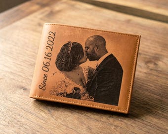 Personalized Leather Wallet for Men – Custom Mens Leather Wallet Engraved with Photo – Anniversary Gift for Husband