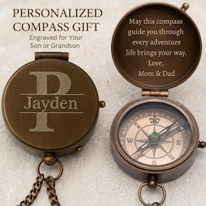 graduation compass gift for son with custom engraving and quote