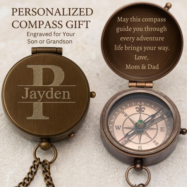 graduation compass gift for son with custom engraving and quote