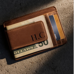 Men’s Magnetic Leather Money Clip Wallet: Slim, Personalized Front Pocket Card Holder