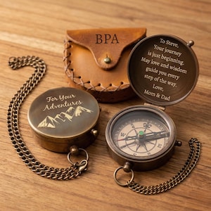 Engraved Brass Pocket Compass – Personalized Antique Working Compass – Vintage Custom Compass Gift