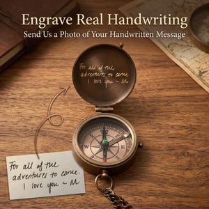 real actual handwriting engraved working compass gift