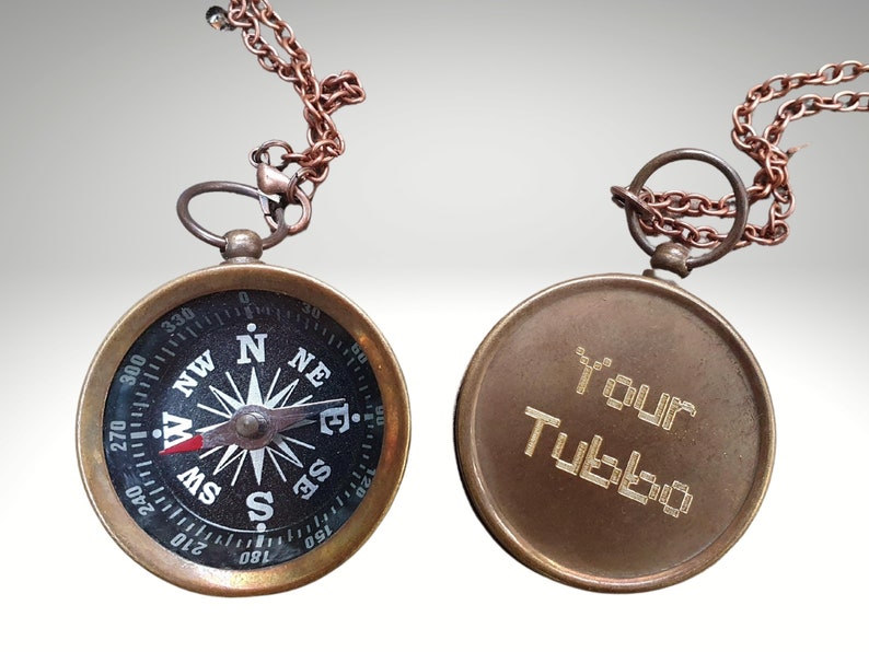 Compass Necklace, Engraved Your Tubbo Compass Necklace, Necklace For Womens,  Engraved Your Tommy Compass Necklace, Working Compass 