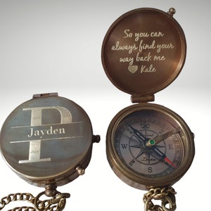 personalized engraved brass working compass