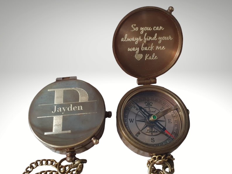 personalized engraved brass working compass