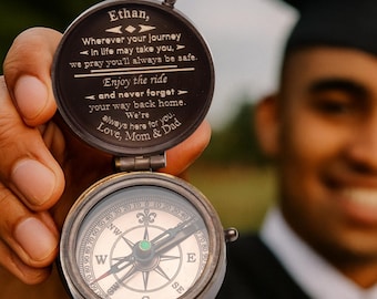 Gift for Grandson – Engraved Compass Gift – Personalized Brass Pocket Compass – Graduation or Birthday Gift, Custom Antique Working Keepsake