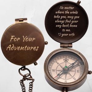 Custom Engraved Working Brass Compass Gift for Men, Personalized Antique Compass, Customized Anniversary and Father’s Day Gifts for Husband