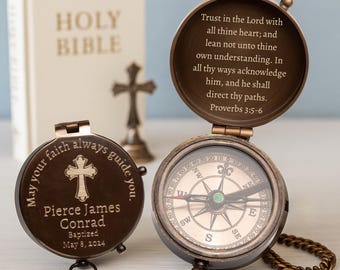 Christening Gifts for Boys – Personalized Engraved Compass – Christian Keepsake, Religious Gift