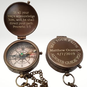 Custom Engraved Compass Gift for Baptism, Confirmation, First Communion, Christening, Personalized Religious Present